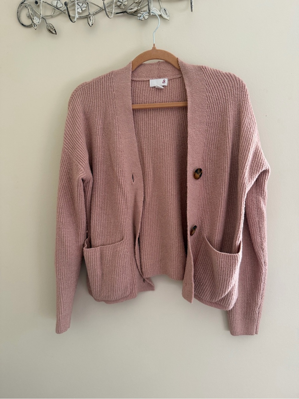SO Blush Pink Ribbed Button-Front Cardigan